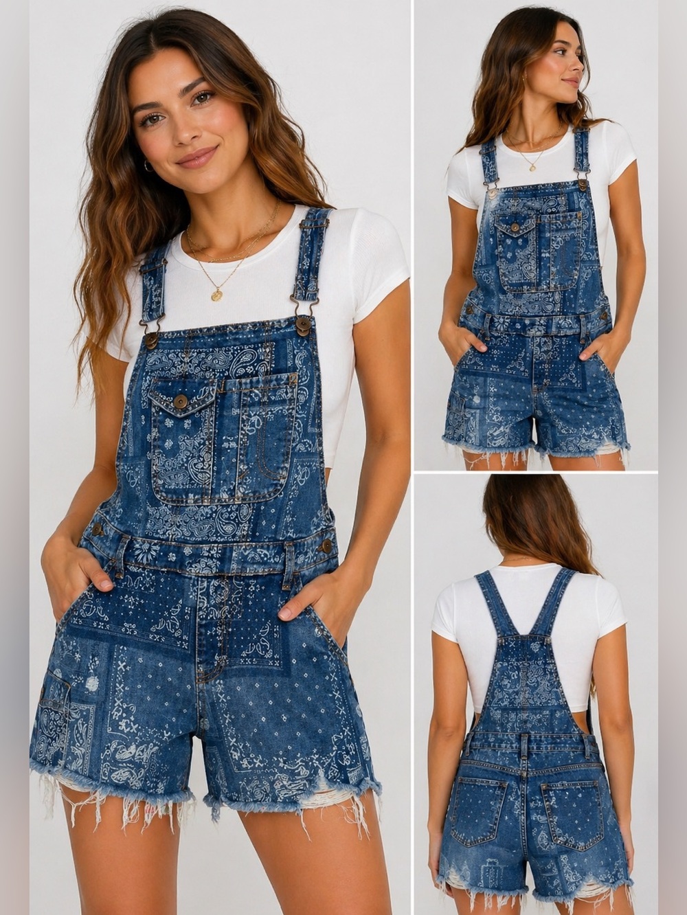 No Boundaries Denim Bandana Patchwork Overall Romper Shorts Size XL 15-17 Y2K